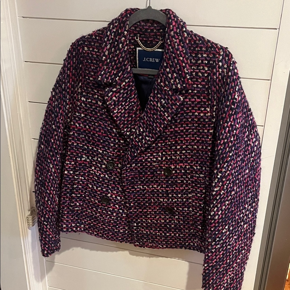 J. Crew Women's Red and Black Tweed Pea Coat